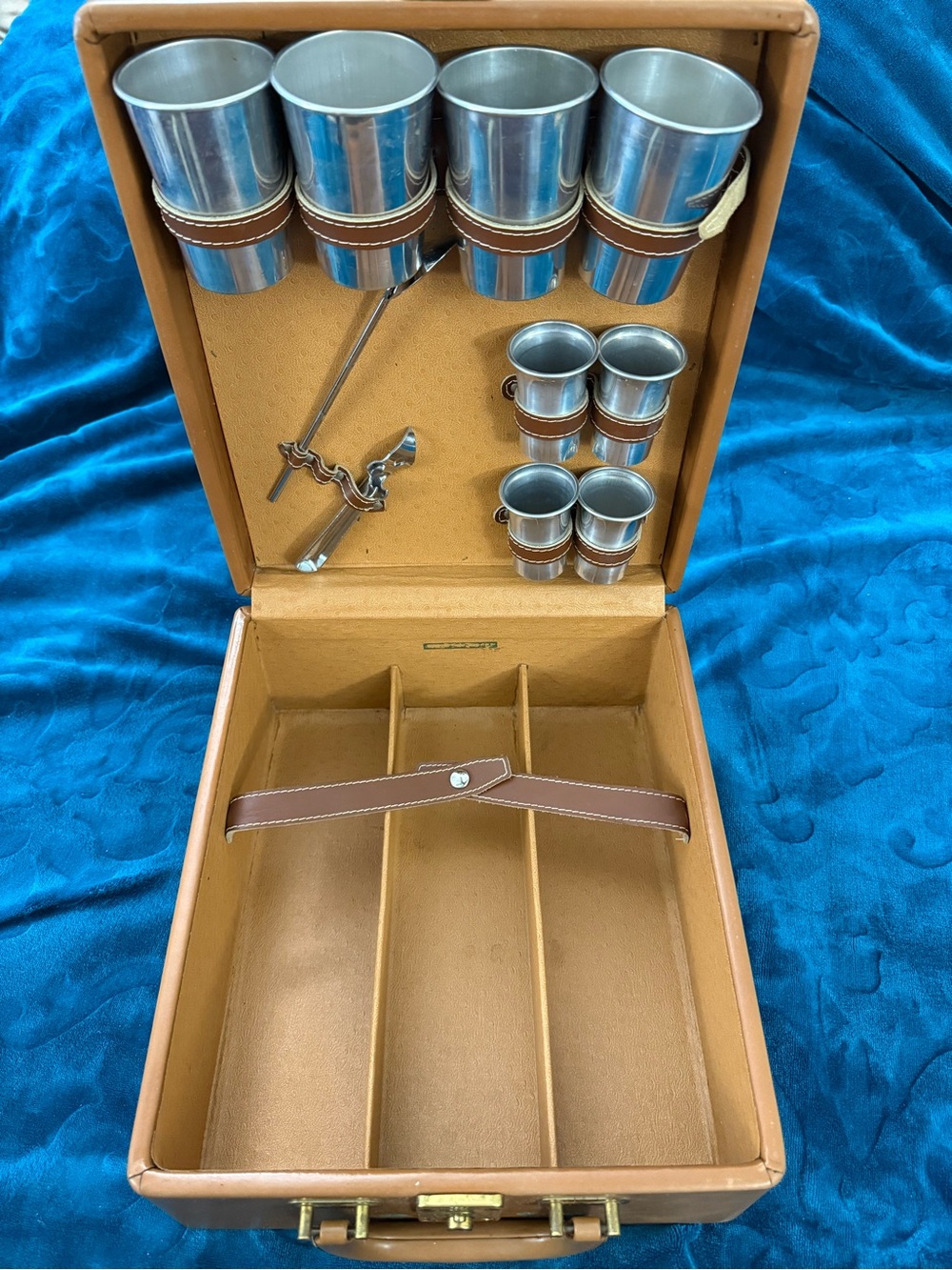 Vintage Brown Leather Liquor Bar Travel Suitcase